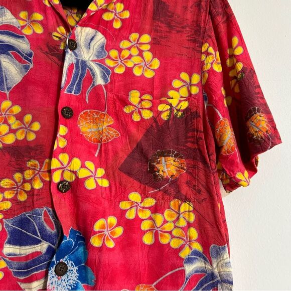 Jams World Men's Aloha Floral Hawaiian Button Front Short Sleeve Shirt Aloha Red - Picture 4 of 10